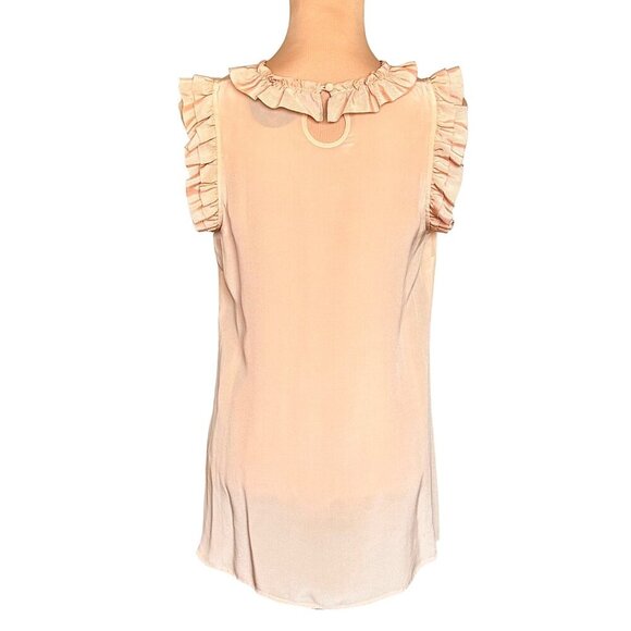 TWELVE COUTURE Sleeveless Ruffle Top Sz.M Peach Blush 100% Silk Coquette Preppy - Picture 3 of 9